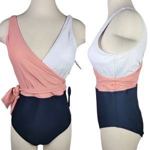 Cupshe One Piece Pink Navy White Color Block Womens Large Swimsuit